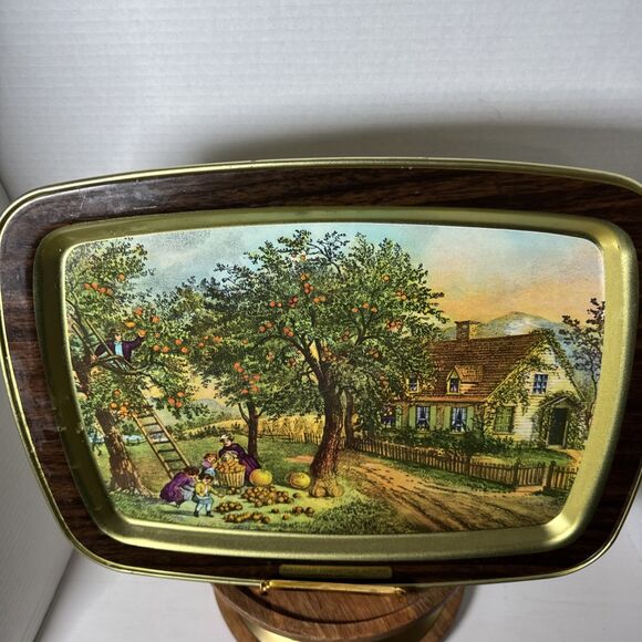 Lot of 2 American Homestead Summer & Autumn Hand Painted Wooden Tin Trays Plates - Picture 6 of 14